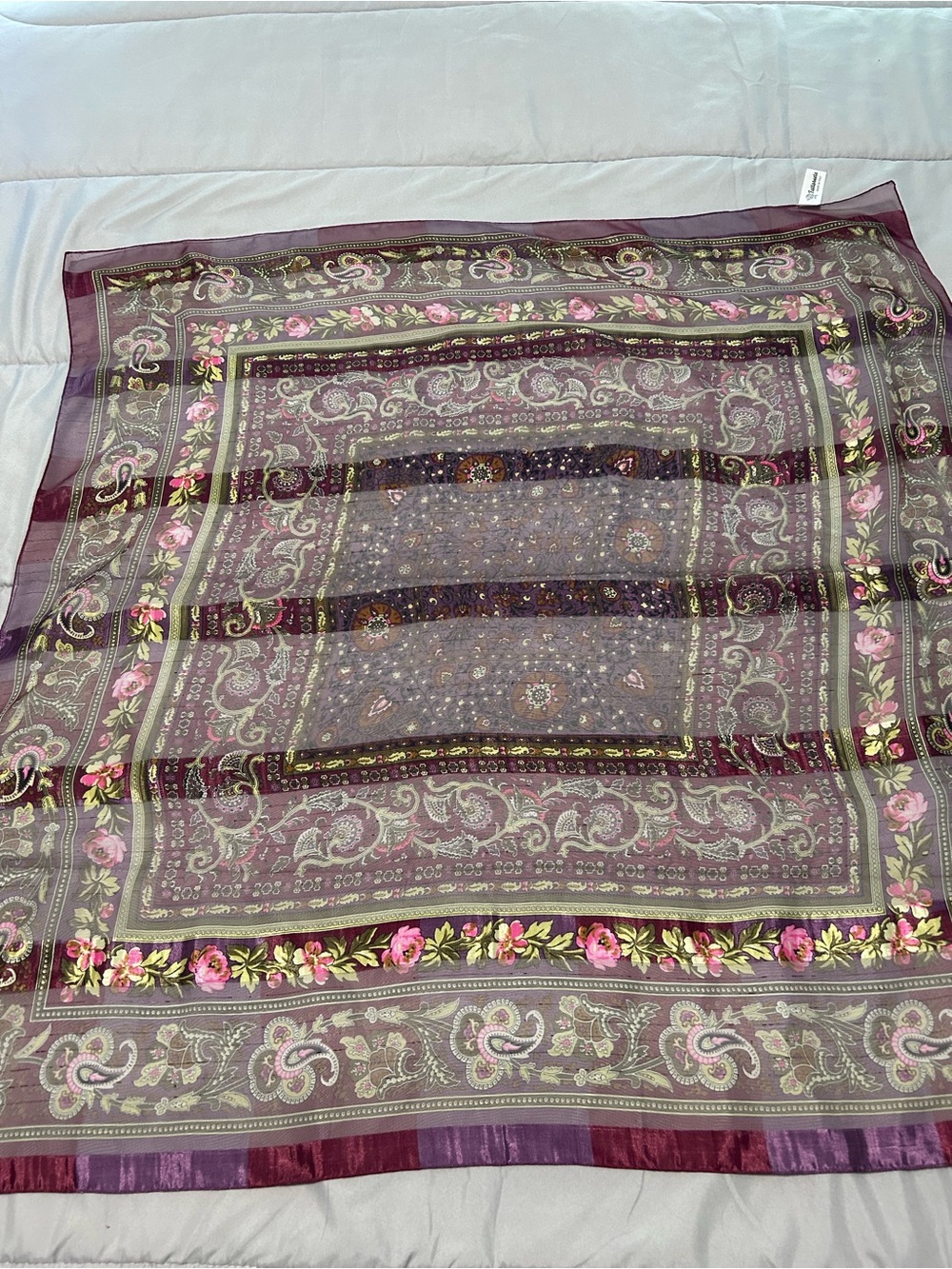 Fattorsetta Paisley Rose Scarf Made in Italy - Picture 4 of 8